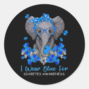 Ik Draag blauw voor Diabetes, Elephant Warrio Ronde Sticker