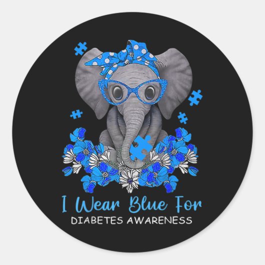 Ik Draag blauw voor Diabetes, Elephant Warrio Ronde Sticker (Voorkant)