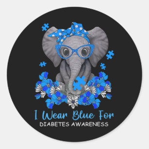 Ik Draag blauw voor Diabetes, Elephant Warrio Ronde Sticker