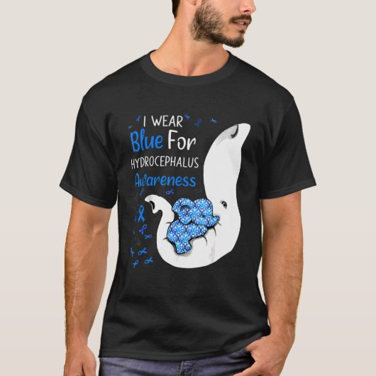 Ik Draag blauw voor Hydrocephalus Awareness Elepha T-shirt (Voorkant)
