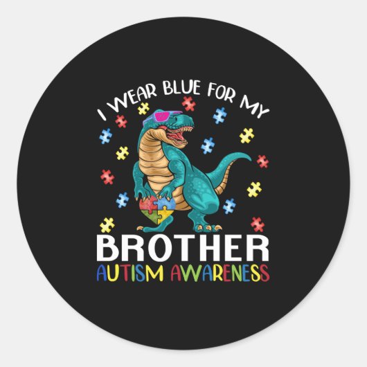 Ik Draag Blauw voor mijn Broer Autisme Bewustheid Ronde Sticker (Voorkant)