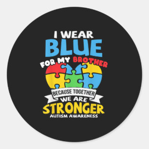 Ik Draag Blauw voor mijn Broer Autisme Bewustheid Ronde Sticker