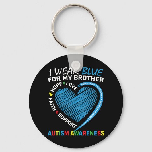 Ik draag blauw voor mijn broerautisme bewustmaking sleutelhanger (Voorkant)