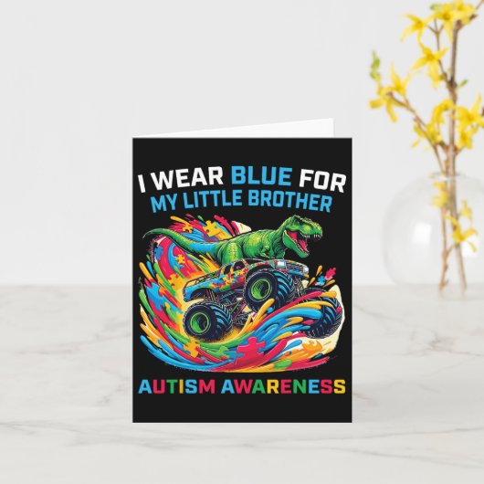Ik Draag blauw voor mijn broertje autisme t rex mo Kaart (Gele Bloem)