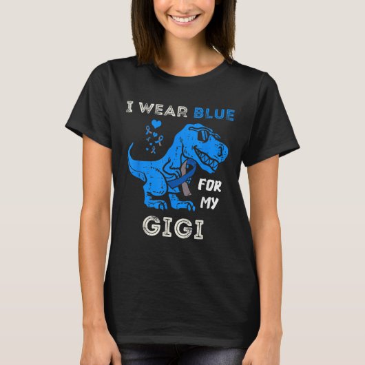 Ik Draag blauw voor mijn Gigi T Rex Dino Diabetes T-shirt (Voorkant)
