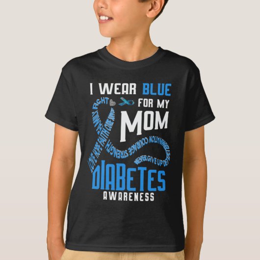 Ik draag blauw voor mijn moeder Diabetes bewustzij T-shirt (Voorkant)