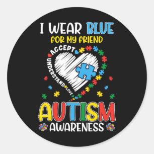 Ik Draag blauw voor mijn vriend Autisme Bewustzijn Ronde Sticker