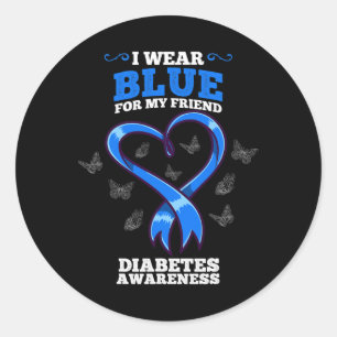 Ik Draag blauw voor mijn vriendschapsdiabetes Ronde Sticker