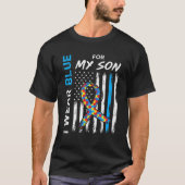 Ik Draag blauw voor mijn zoon Amerikaanse vlag Rib T-shirt (Voorkant)