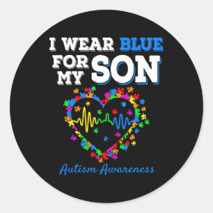 Ik Draag Blauw voor mijn Zoon Autism Awareness Day Ronde Sticker