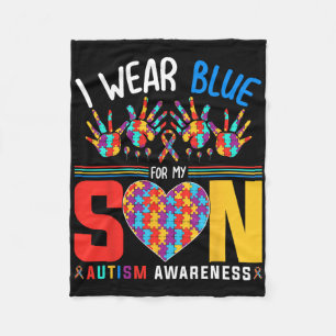 Ik draag blauw voor mijn zoon Autism Awareness Puz Fleece Deken
