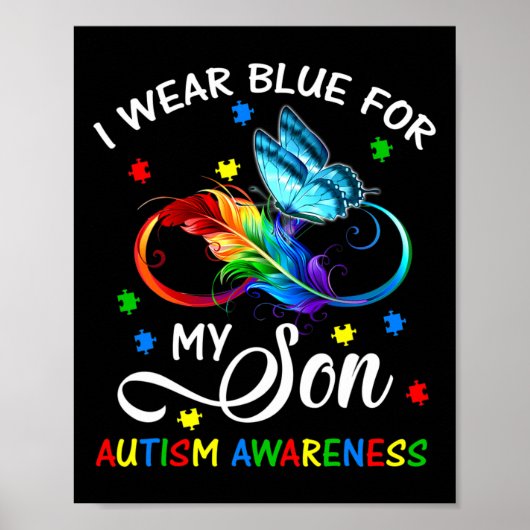 Ik Draag Blauw voor mijn Zoon Autism Bewustheid Ma Poster (Voorkant)