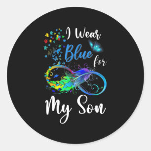 Ik Draag Blauw voor Mijn Zoon Autism Bewustheid Ma Ronde Sticker
