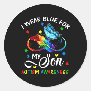 Ik Draag Blauw voor mijn Zoon Autism Bewustheid Ma Ronde Sticker