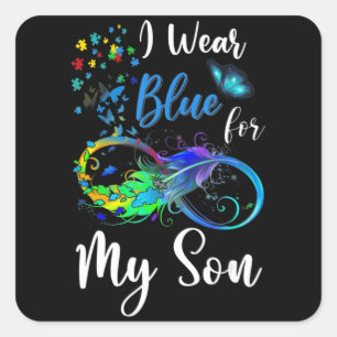 Ik Draag Blauw voor Mijn Zoon Autism Bewustheid Ma Vierkante Sticker
