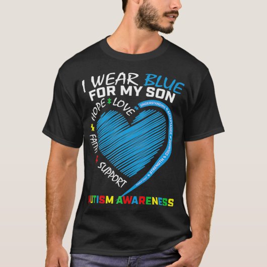 Ik Draag Blauw voor mijn Zoon Autism Bewustheid Ou T-shirt (Voorkant)