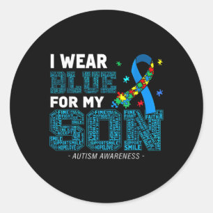 Ik Draag blauw voor mijn zoon Autism. Bewustmaking Ronde Sticker