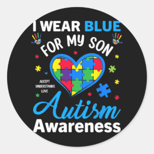 Ik Draag blauw voor mijn zoon Autism. Bewustmaking Ronde Sticker