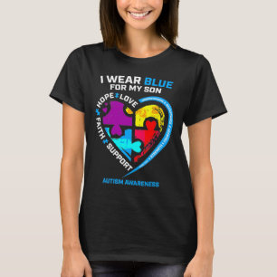 Ik Draag Blauw voor mijn zoon Autism bewustzijn vo T-shirt