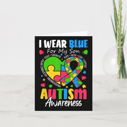 Ik Draag blauw voor mijn zoon Autisme Bewustzijn M Kaart (Voorkant)