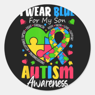 Ik Draag blauw voor mijn zoon Autisme Bewustzijn M Ronde Sticker