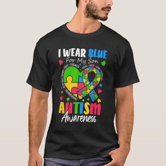 Ik Draag blauw voor mijn zoon Autisme Bewustzijn M T-shirt (Voorkant)