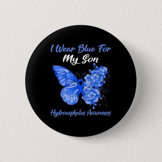 Ik Draag blauw voor mijn zoontje Hydrocephalus Awa Ronde Button 5,7 Cm (Voorkant)
