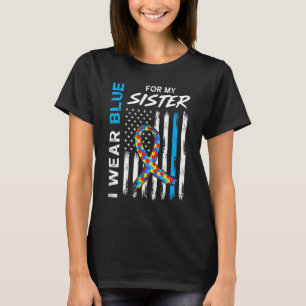 Ik Draag blauw voor mijn zuster American Flag Ribb T-shirt