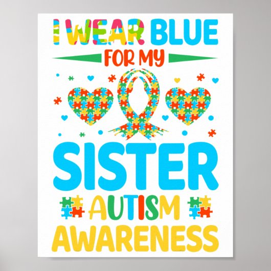 Ik Draag blauw voor mijn zuster Autism Awareness B Poster (Voorkant)