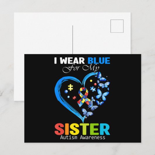Ik Draag blauw voor mijn zuster Autism Awareness H Briefkaart (Voorkant / Achterkant)