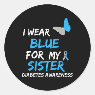 Ik Draag blauw voor mijn zuster Diabetes Awareness Ronde Sticker