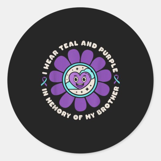 Ik Draag Blauwgroen &amp; Paarse herinnering aan m Ronde Sticker (Voorkant)