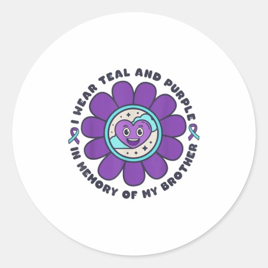 Ik Draag Blauwgroen &amp; Paarse herinnering aan m Ronde Sticker (Voorkant)