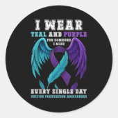 Ik Draag Blauwgroen &amp; Paarse lint zelfmoordpre Ronde Sticker (Voorkant)
