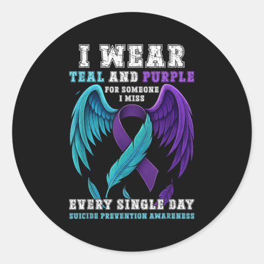 Ik Draag Blauwgroen &amp; Paarse lint zelfmoordpre Ronde Sticker (Voorkant)