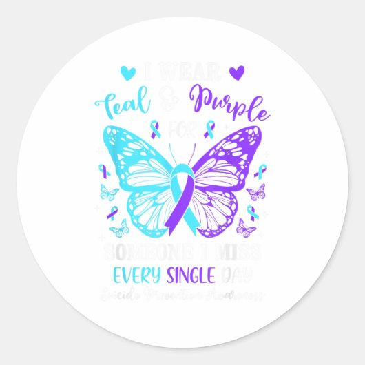 Ik Draag Blauwgroen &amp; Paarse Suicide Preventio Ronde Sticker (Voorkant)