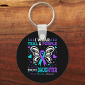 Ik Draag Blauwgroen &amp; Paarse voor mijn dochter Sleutelhanger (Voorkant)