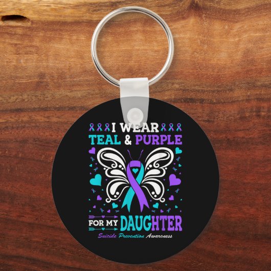 Ik Draag Blauwgroen &amp; Paarse voor mijn dochter Sleutelhanger (Voorkant)