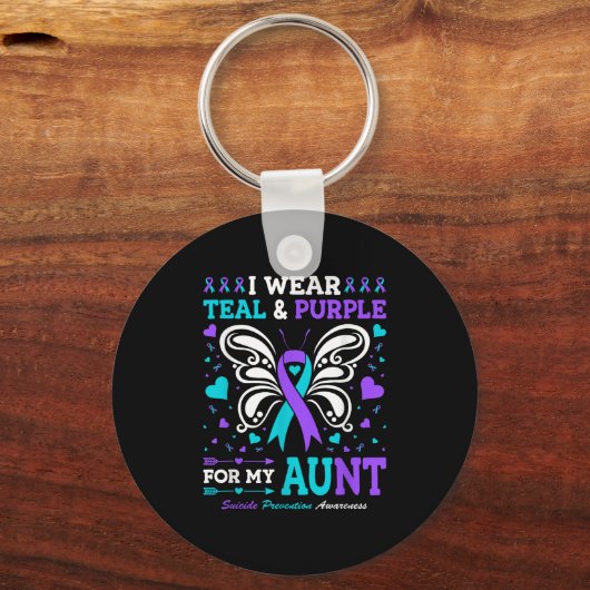 Ik Draag Blauwgroen &amp; Paarse voor mijn tante Sleutelhanger (Voorkant)