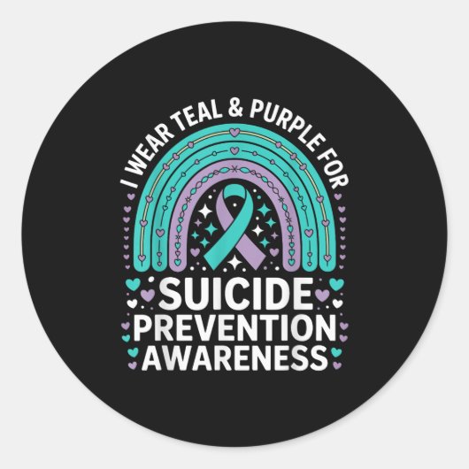 Ik Draag Blauwgroen & Paarse voor zelfmoordpre Ronde Sticker (Voorkant)