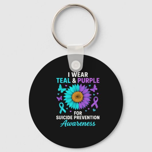 Ik Draag Blauwgroen &amp; Paarse voor zelfmoordpre Sleutelhanger (Voorkant)