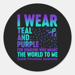 Ik Draag Blauwgroen en Paars voor iemand die de W  Ronde Sticker