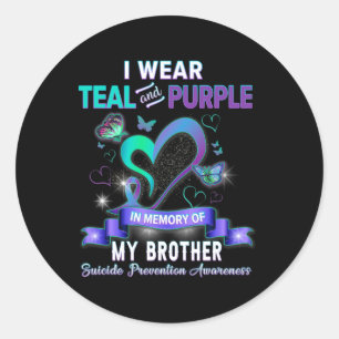 Ik Draag Blauwgroen en Paars voor mijn broer Suici Ronde Sticker