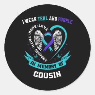 Ik Draag Blauwgroen en Paars voor mijn neef suicid Ronde Sticker