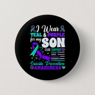 Ik Draag Blauwgroen en Paars voor mijn zoon Suicid Ronde Button 5,7 Cm