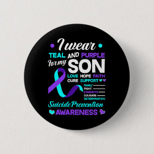 Ik Draag Blauwgroen en Paars voor mijn zoon Suicid Ronde Button 5,7 Cm