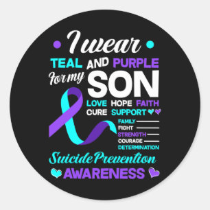 Ik Draag Blauwgroen en Paars voor mijn zoon Suicid Ronde Sticker
