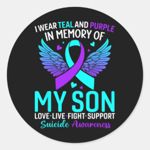 Ik Draag Blauwgroen en Paars voor mijn zoon Suicid Ronde Sticker