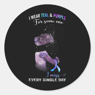 Ik Draag Blauwgroen en Paars voor zelfmoordprevent Ronde Sticker