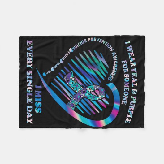 Ik Draag Blauwgroen en Paarse hart zelfmoordpreven Fleece Deken (Voorkant (Horizontaal))